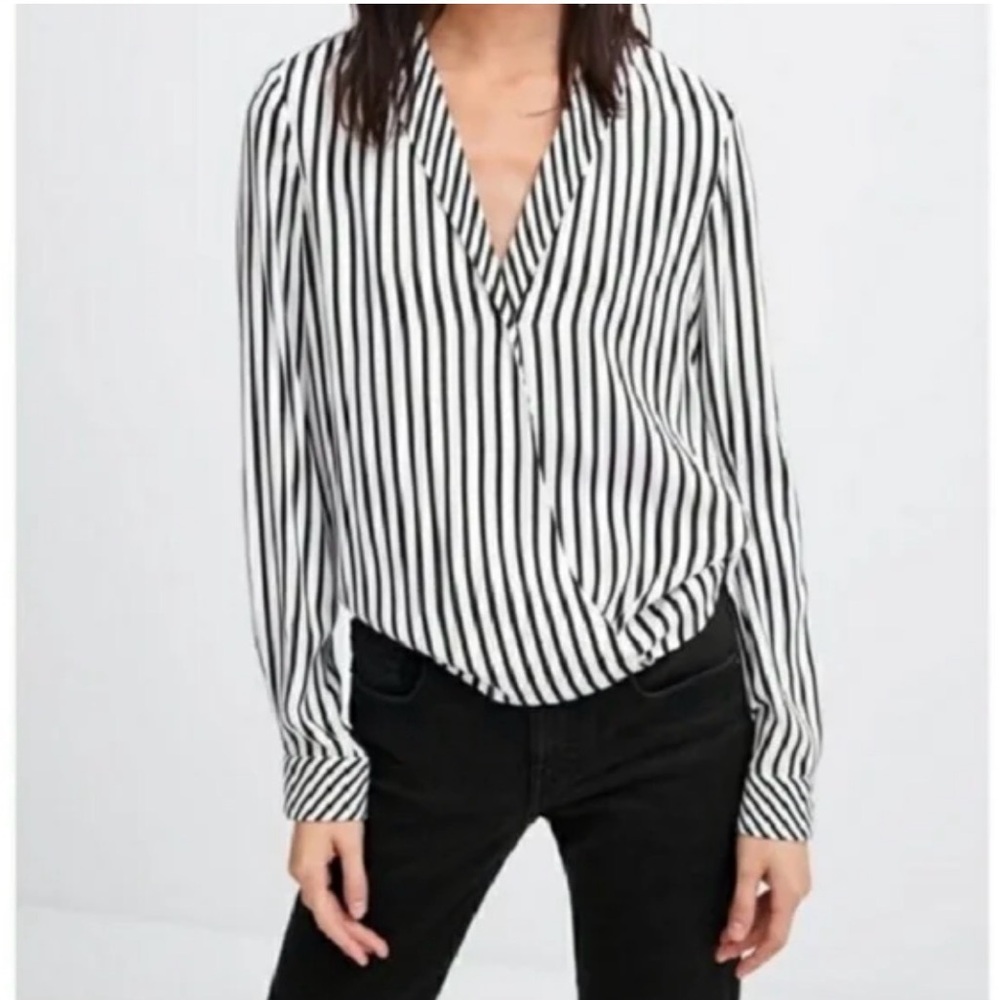 Zara trf Striped Surplice Crossover Blouse - S